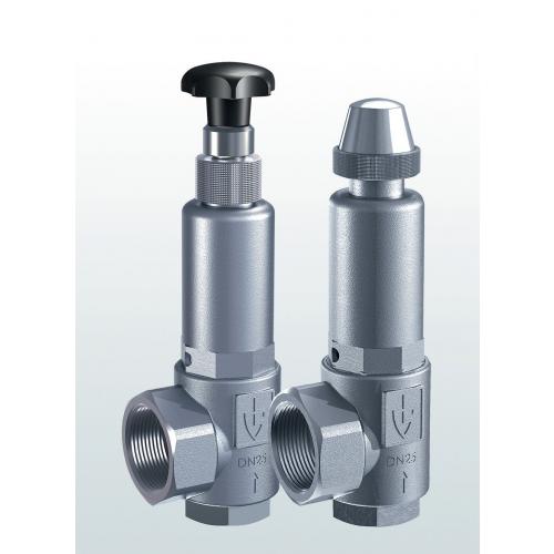 Sainless steel overflow and pressure control valve, angleway, threaded connections and external adjustment SERIES 453